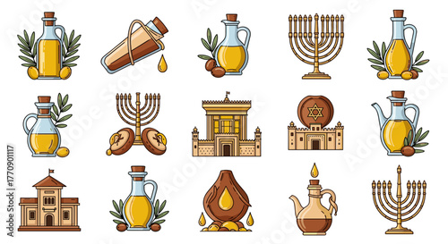 Collection of jewish religious symbols and ancient artifacts