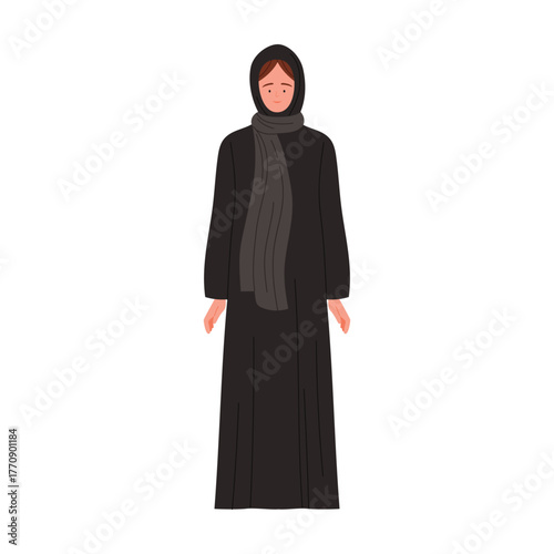 Isolated Emirati woman wearing black abaya and hijab on white background vector illustration