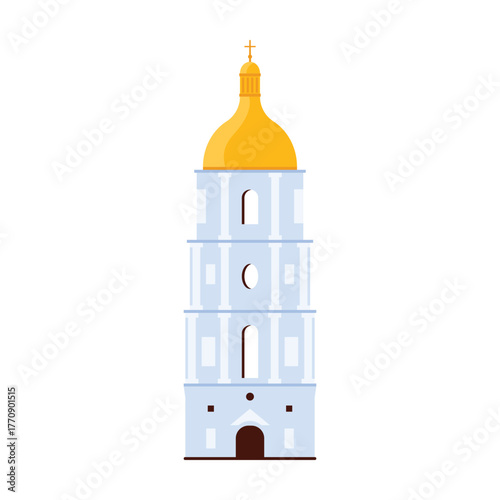 Famous Ukrainian bell tower with golden dome isolated on white background vector illustration