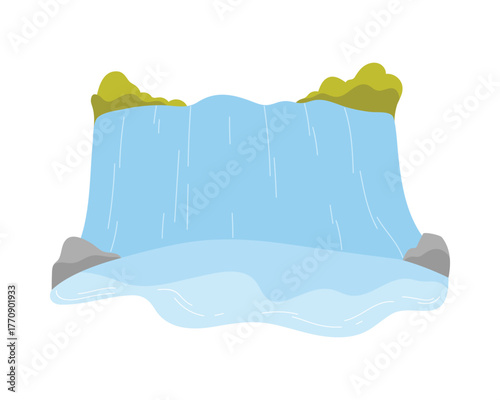 Simple isolated drawing of Niagara Falls waterfall with flowing water and rocks vector illustration