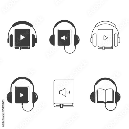 Audiobook icon set. Vector isolated illustration