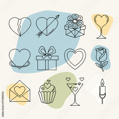 Minimalist Love and Valentine's Day Icons Vector Set