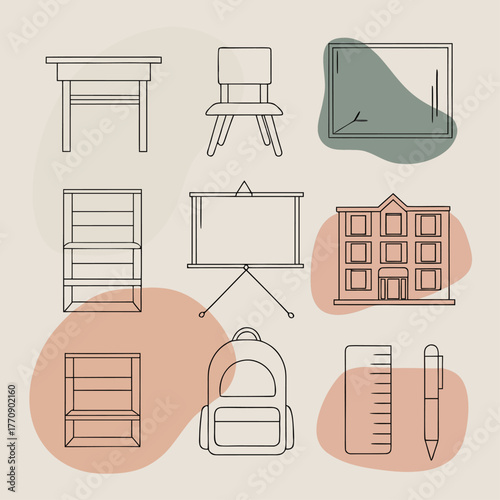 Minimalist School and Education Supplies Line Art Icons