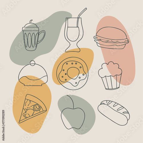 Modern Abstract Food and Drink Line Art Icons
