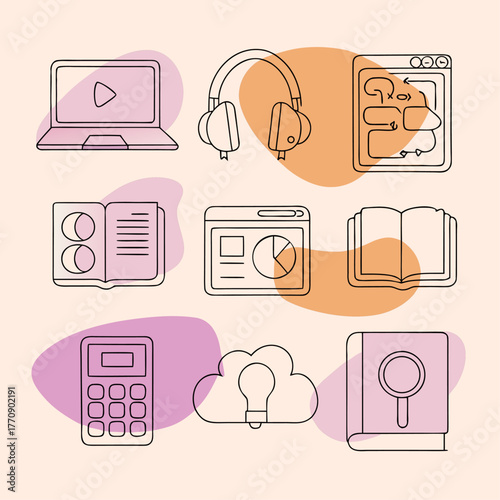 Modern Digital Education and Business Tools Vector Icons