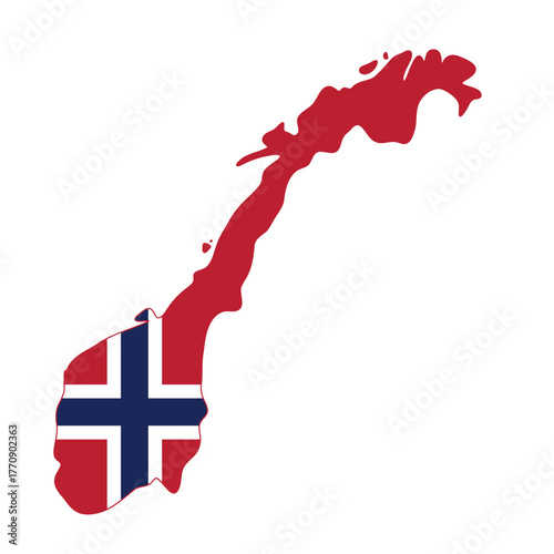 Isolated Norway country outline filled with flag colors for educational and patriotic use vector illustration