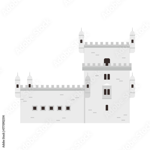 Minimal flat design of iconic Portugal castle tower isolated on white background vector illustration