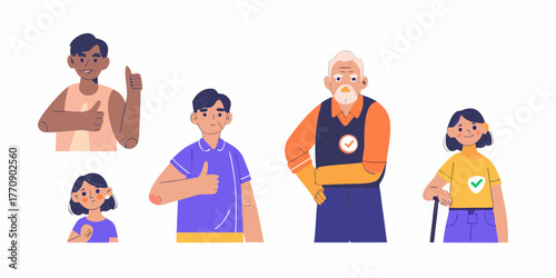 Diverse group of people of different ages and ethnicities giving a thumbs up gesture of approval and positivity