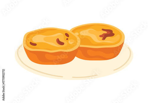 Traditional Portuguese custard tarts pastel de nata on a plate isolated vector illustration
