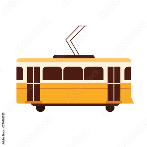 Minimal flat design of classic Portugal Lisbon tram on white isolated background vector illustration