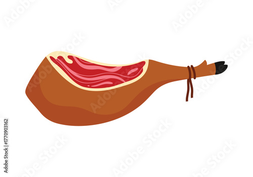 Authentic Spanish jamon ham leg isolated on white background for culinary and food design vector illustration