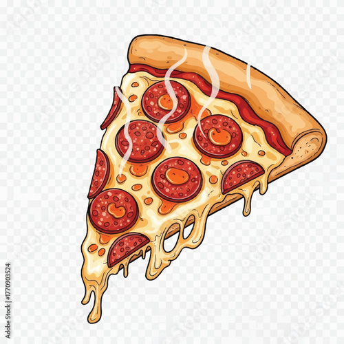 steaming pepperoni pizza in a simple vector design
