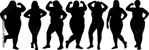 Body positivity diverse group of plus size women silhouettes isolated
