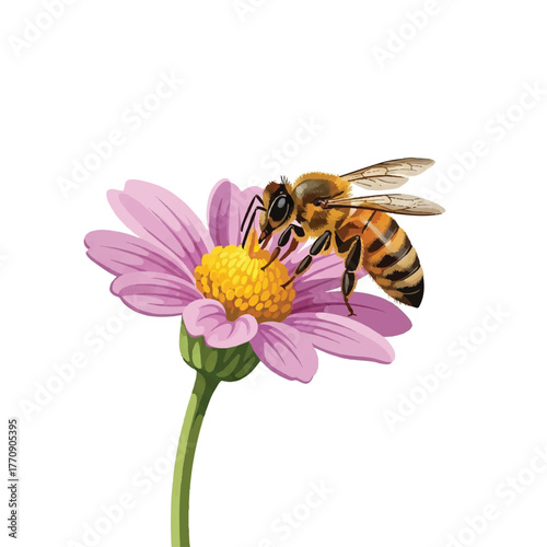 illustration of a honeybee sipping nectar from a flower