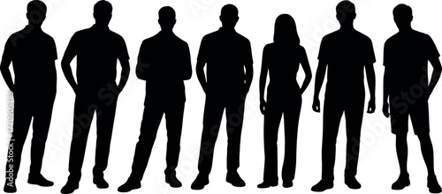 Diverse Group of People Silhouettes Standing Together Vector Illustration