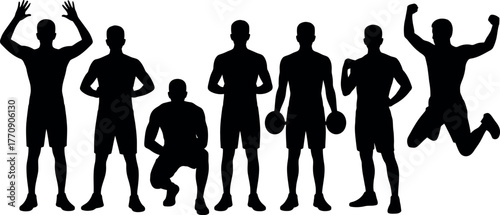 Diverse Silhouette of People Exercising with Weights and Celebrating Success Together