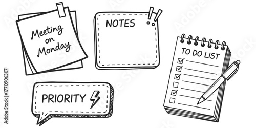 Agenda Planner with Checklists Notes Priorities Meeting Reminders Hand Drawn Stationery Illustration for Project