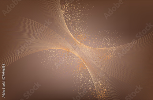 Abstract shiny color gold wave design element with glitter effect on light background. brown gold sparkle  background