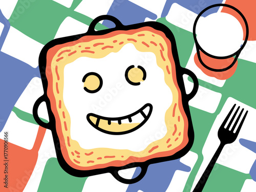 Happy Cast Iron Pan Breakfast Illustration