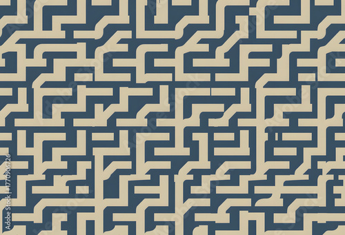 abstract beige and dark blue maze geometric pattern