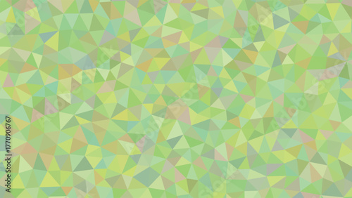 A colorful geometric pattern of green triangles covers the entire scene
