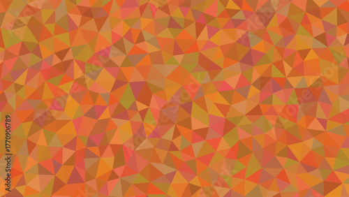 A vibrant mosaic pattern of orange, yellow, and brown hues fills the scene.