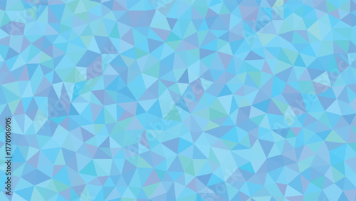 A vibrant abstract illustration of geometric shapes in various shades of blue and green fills the entire frame.