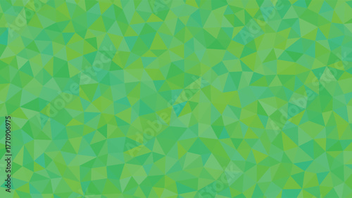 A vibrant green abstract background with colorful geometric shapes and patterns