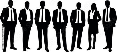 Silhouette of business team standing together symbolizing unity and teamwork