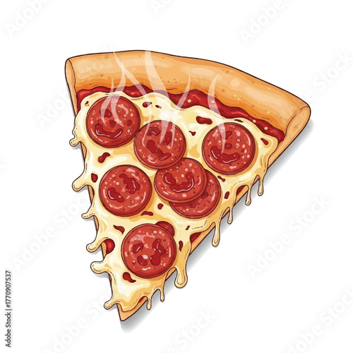 a delicious slice of pizza with melting cheese and steam