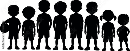 Silhouette of Diverse Children Standing Together Representing Unity and Diversity