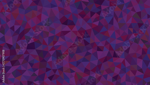Abstract low poly mosaic background featuring a complex tessellation of vibrant purples and deep blues, creating a modern digital art texture