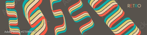 A retro 1970s-style background. Colorful lines. Abstract, dynamic curved ribbons. Designed for posters or banners for sports competitions and races. A collection of vector illustrations.