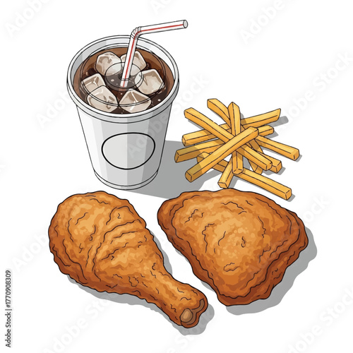 a fried chicken combo served with fries and a cold drink