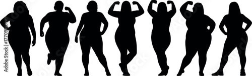 Silhouette of plus size women showing strength and body positivity concept