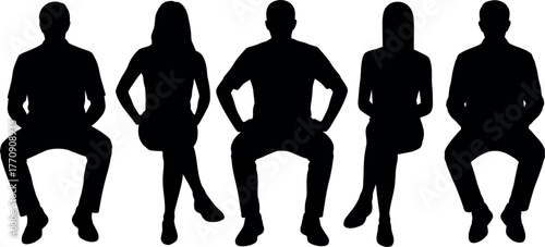 Silhouette of seated people in a row representing teamwork collaboration