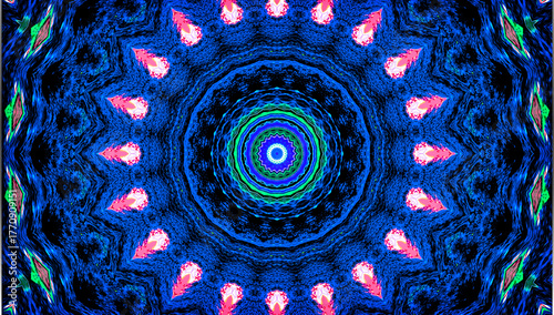 Φωτογραφία Concentric rings bloom with intricate detail, as vivid blues and pinks ripple from the heart of the mandala, an unfolding kaleidoscope of color and symmetry