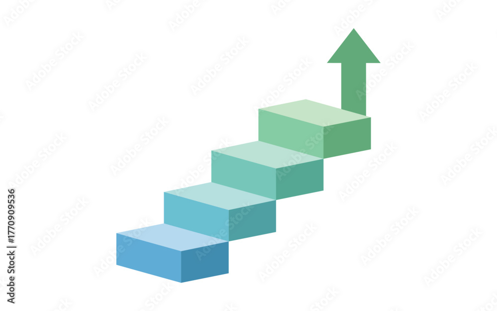 Fototapeta premium A visual representation of growth and progress, depicted as a series of ascending steps leading to an upwardpointing arrow
