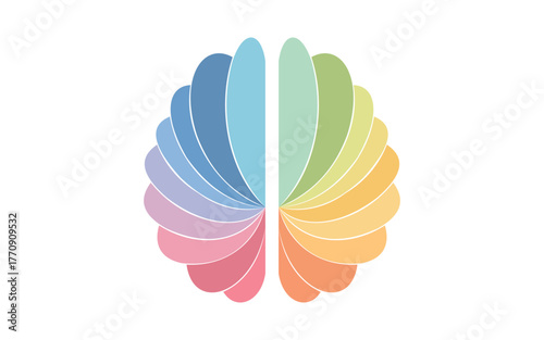 Abstract colorful brain shape made of fan of petals