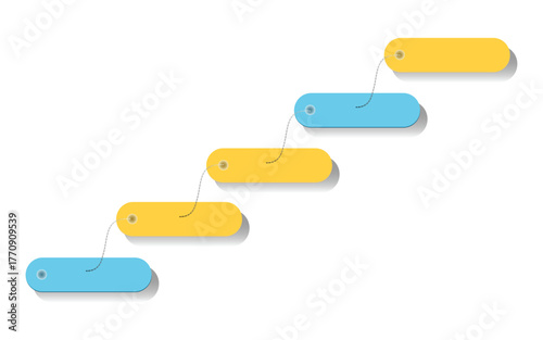 Five colorful rounded rectangles arranged in a staircase pattern