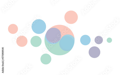 Abstract composition of overlapping pastel colored circles and spheres