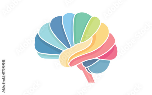 Colorful abstract brain illustration with segmented lobes in various pastel colors