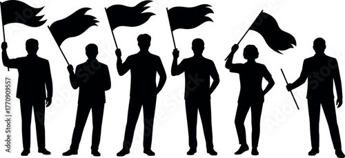 Silhouetted People Holding Flags Vector Graphic for Political Concept