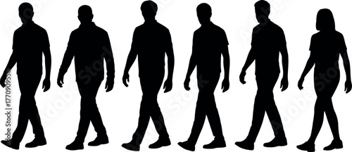Silhouetted Group of People Walking Forward Black and White Design