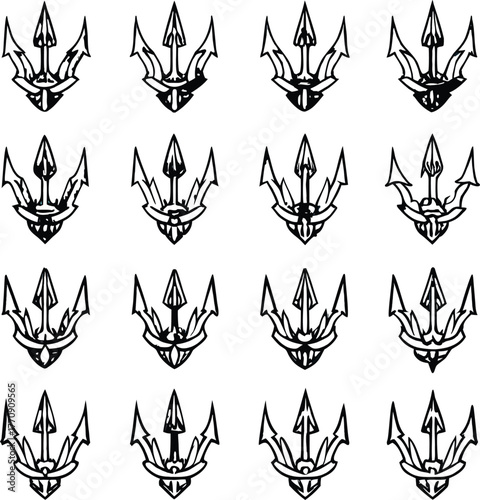 Collection Of Stylized Trident Symbols weapon mythology