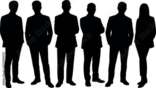 Silhouettes of business people standing together representing team or partnership