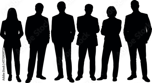 Silhouettes of business people standing together teamwork and cooperation concept