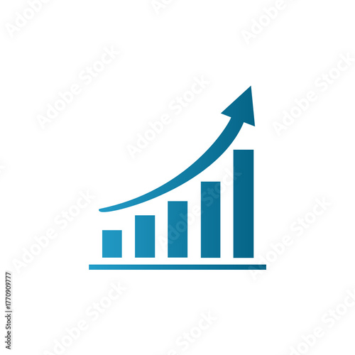 Blue Growth Bar Graph Icon – Upward Arrow Vector for Business & Analytics