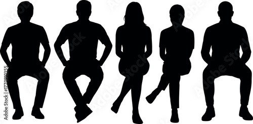 Silhouettes of people sitting isolated on white background in vector style