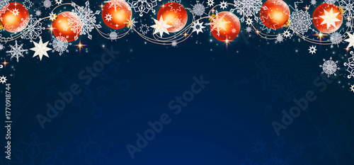 Christmas tree garland with fir tree branches and snowflaken isolated on blue